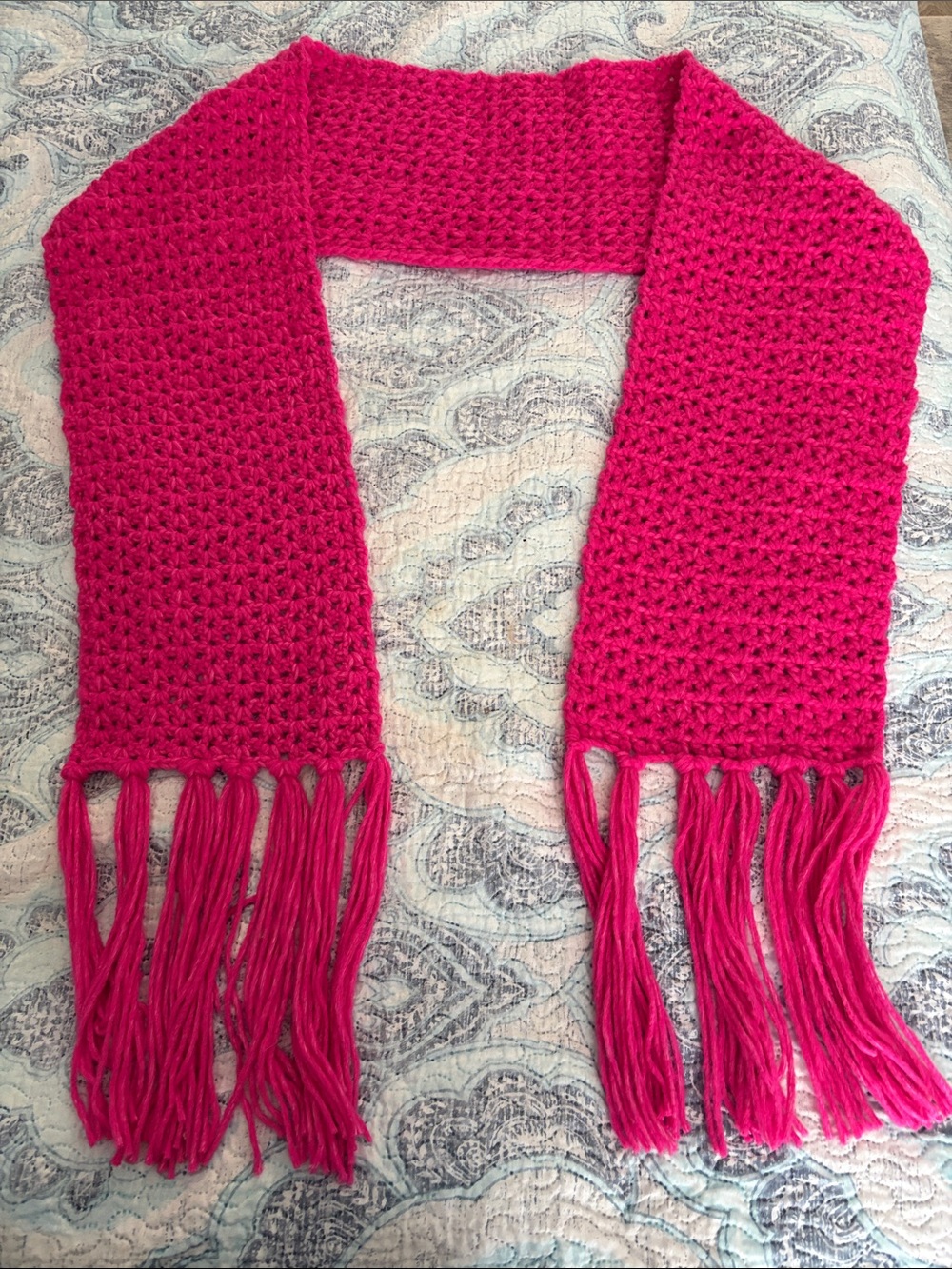 Hand Crafted Hot Pink Crochet Fringe Scarf